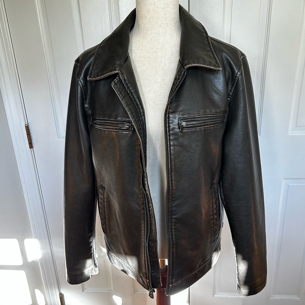 Levi’s faux leather brown distressed  jacket - size small